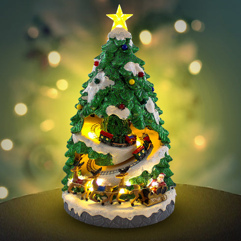 Christmas Village Animated Moving Rotating Train in Tree Musical LED Light Up
